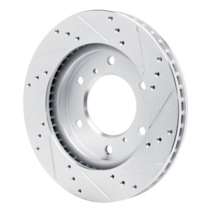Mitsubishi Montero Sport Brake Rotor (1) - Front Right - R1 Concepts - Drilled & Slotted - Silver - `07-`17